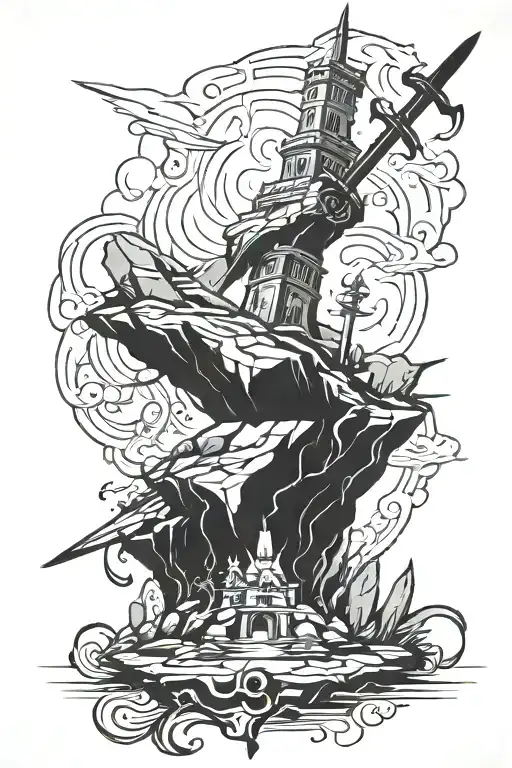 Sword In The Stone Woodcut Style