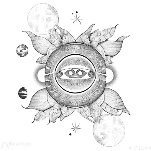 A Ladybug In A Garden With Sun And Moon In The Middle