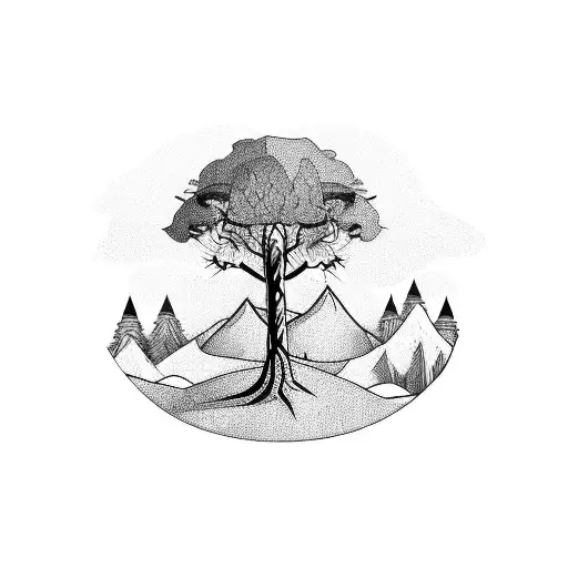 A Tree With A Tire Swing A Grass Covered Hill