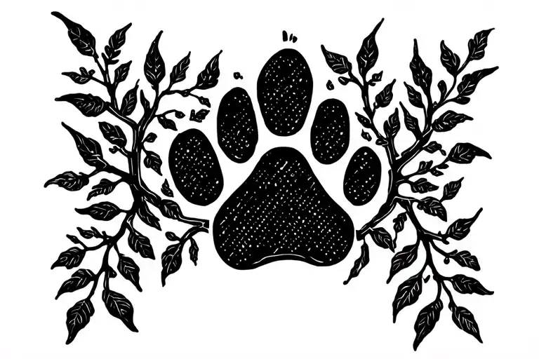 Dog Paw Print In The Middle Of Vines Growing Out Across Scapula