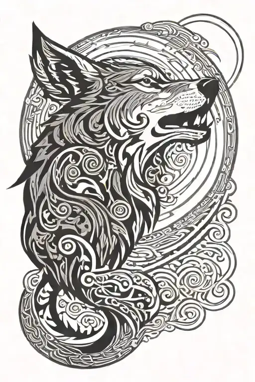 Wold Standing And Howling At Large Full Moon In Background