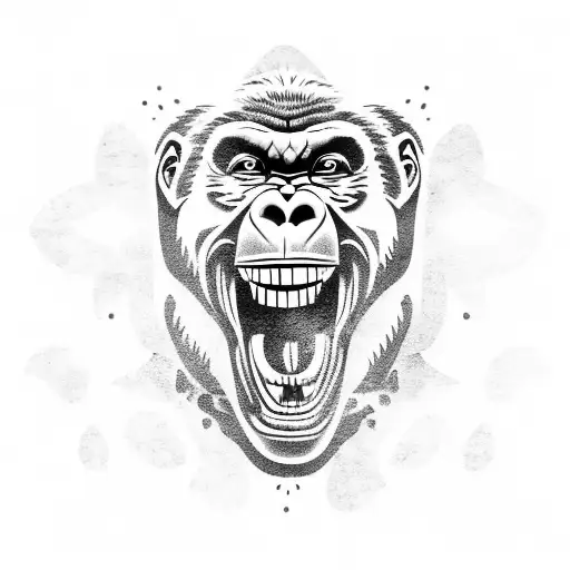 Gorilla With Big Teeth And Mouth Open