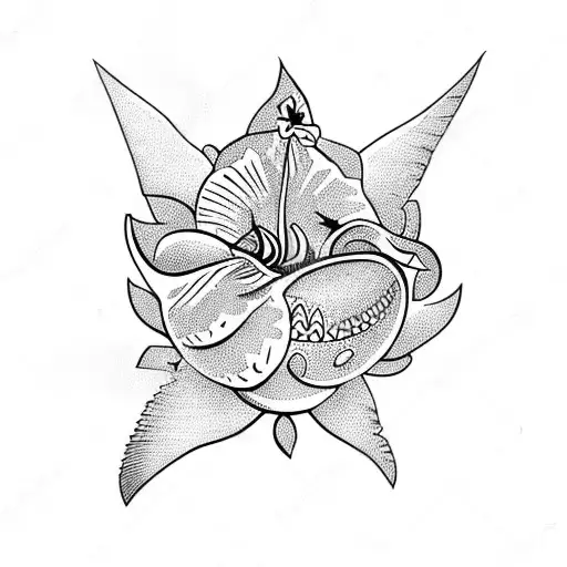Tribal Shark With A Hibiscus Flower Included In The Desing