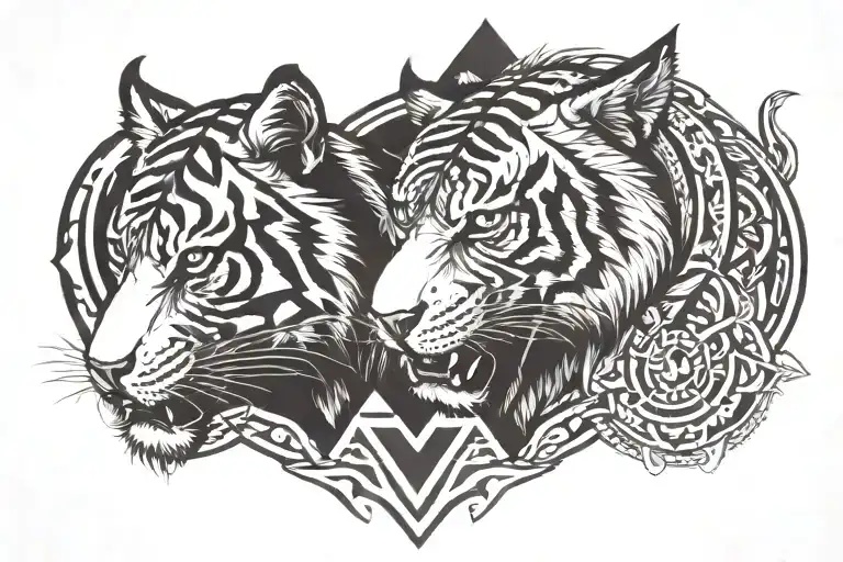 A Tiger Figthing A Wolf
