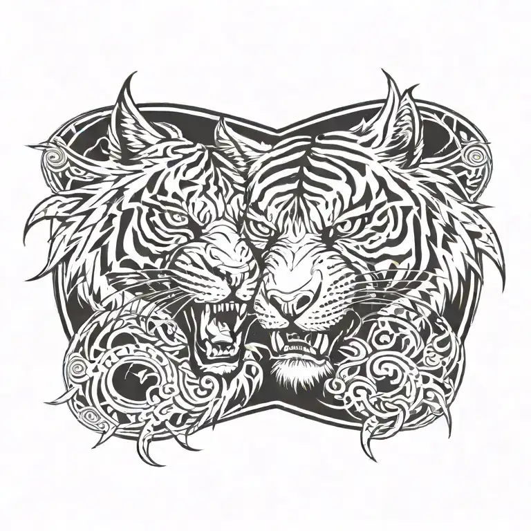A Tiger Figthing A Wolf
