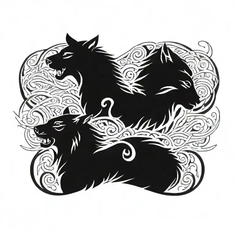 A Tiger Figthing A Wolf