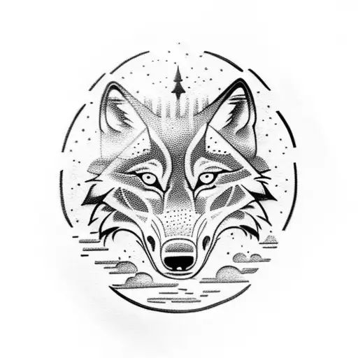 A Wolf Through The Moon And The Sun With The Number 7