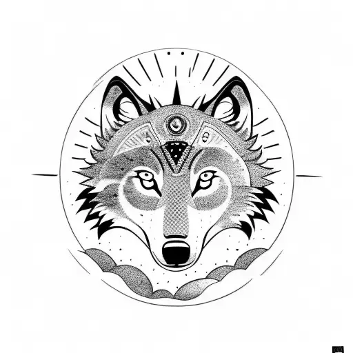 A Wolf Through The Moon And The Sun With The Number 7