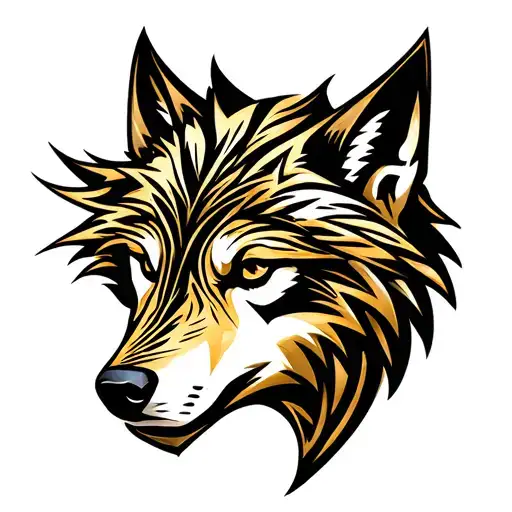 Wolf Head Facing Forward Metallic Gold