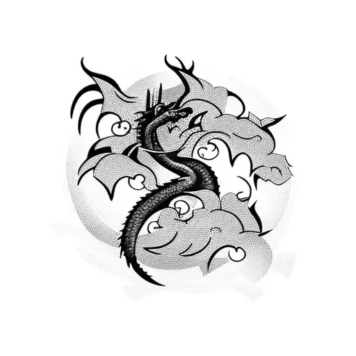 Black Dragon And Cherry Blossom Tree