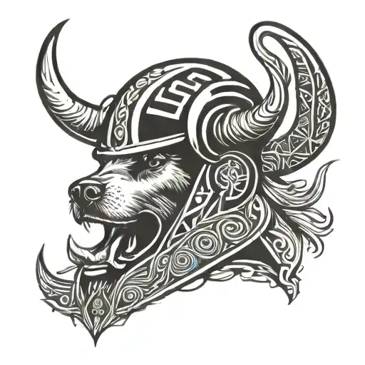 Dog Practicing Martial Arts With A Viking Helmet