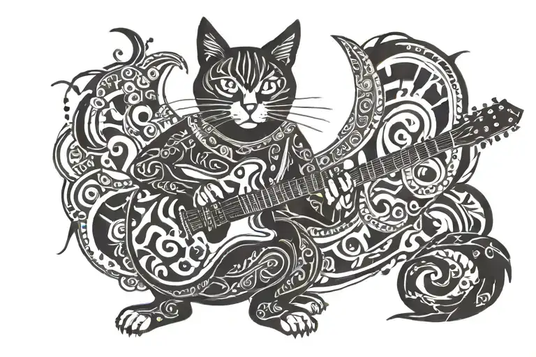 Witchy Cat Playing A Guitar