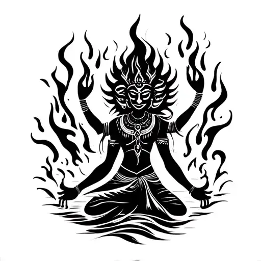 Fierce Nataraja In Fire And Water Flames