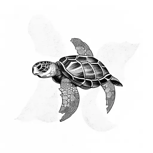 A Minimalist Tattoo Of A Turtle And A Bird