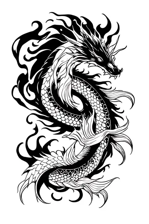 One Fire Dragon And One Water Koi Fish