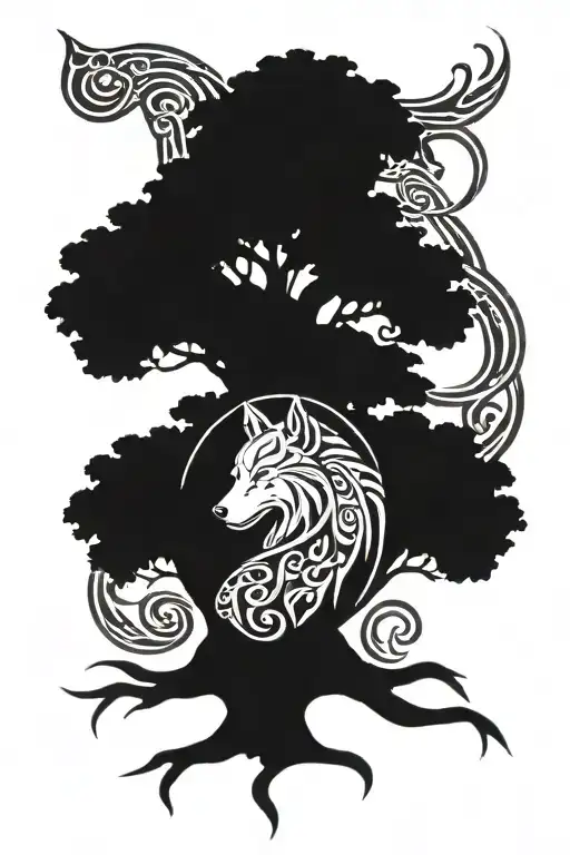 Celtic Sleeve With Tree Of Life And Wolf