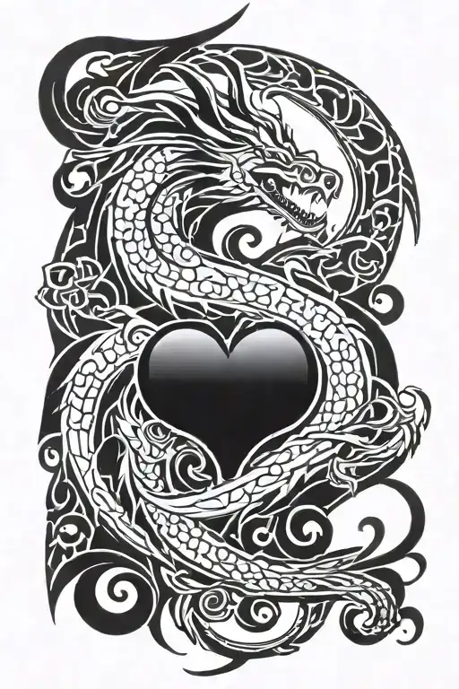 Fantasy Dragon Shaped As Right Half Of Heart