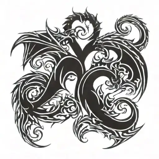 Twin Fantasy Dragons Intertwine Heart Shaped