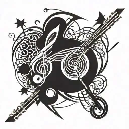 Incorporate Military Symbols And Musical Notes Intertwined In A Dynamic Design