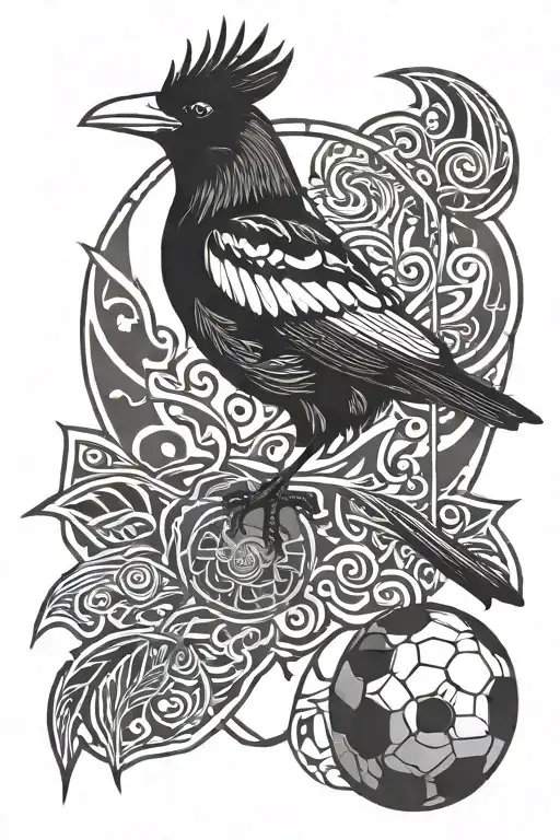 Magpie Stood On Top Of Football