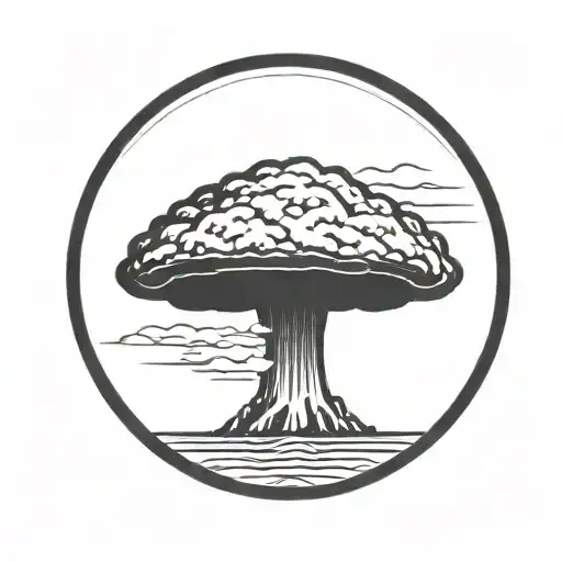 A Nuclear Explosion Mushroom Cloud Within A Perfect Black Circle