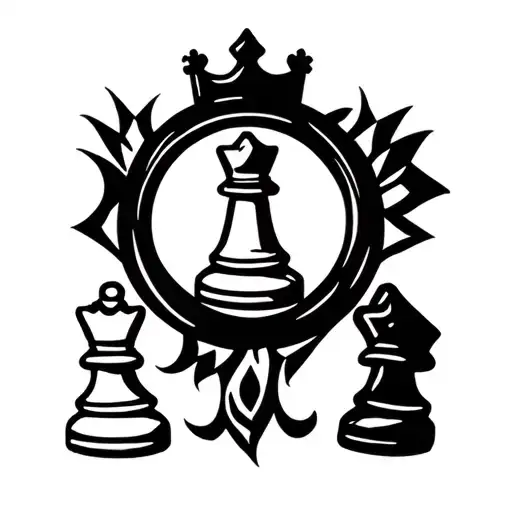 A Circle With A Pawn Of The Chess Game Inside With The King's Crown