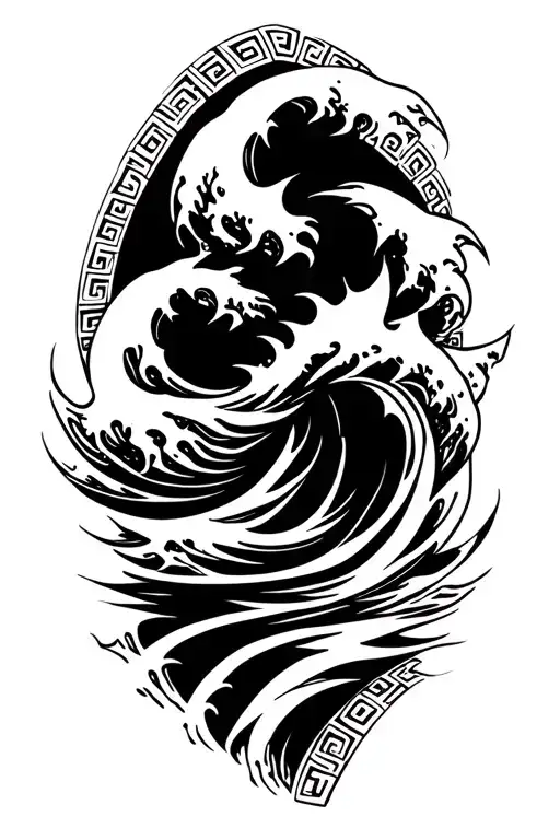 Ocean Wave Merging With Greek Key