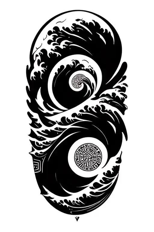 Ocean Wave Merging With Greek Key