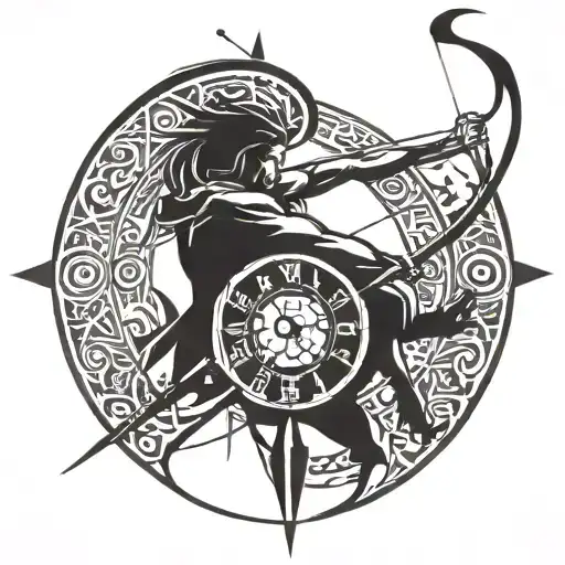 Clock And Sagittarius Archer Shooting
