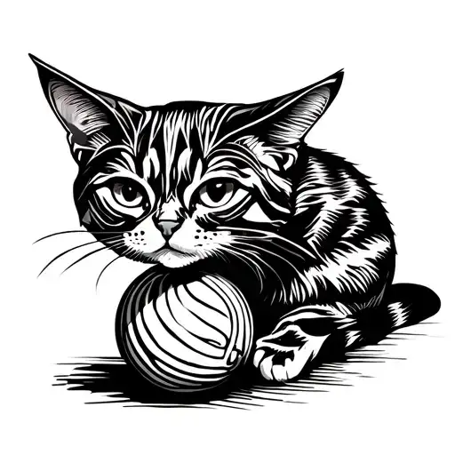 Cat Sitting On Ball Intertwined