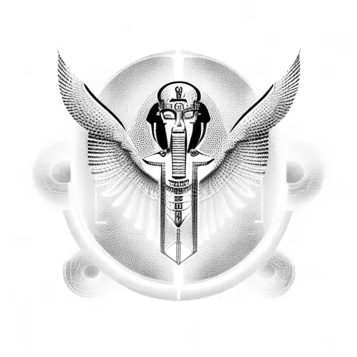A Psychologist Symbol Incorporated Into A Black And Grey Egyptian Goddess Maat Design