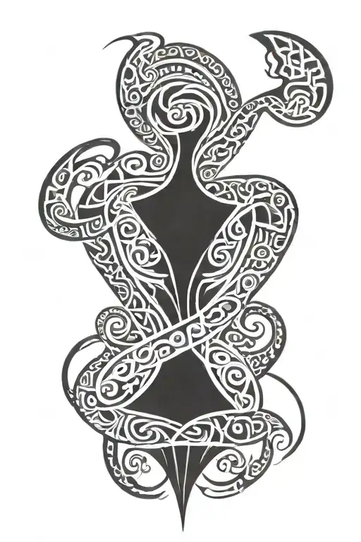 Woman Back Sitting And Manaia Symbol Surrounded