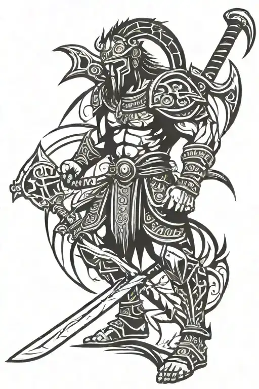 Warrior With An Axe And A Sword