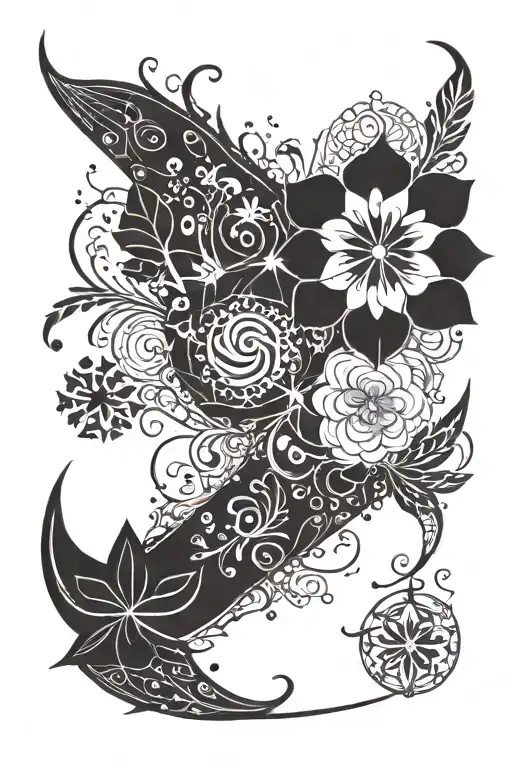 Nordic Style Flower With Pisces And Cancer Constellation