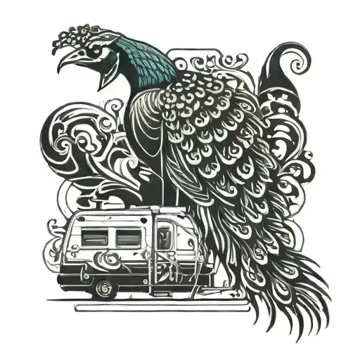 A Peacock Drinking Whiskey In Front Of An Rv