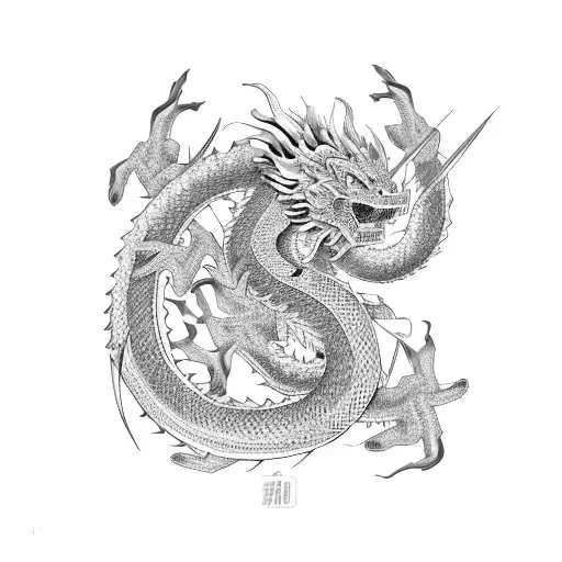 A Traditional Japanese Dragon Wrapped Around A Map Of Abu Dhabi