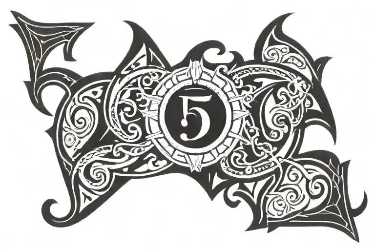 Roman Numeral 5 With Heart And Devil In It