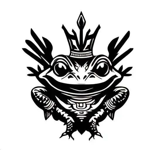 Mayan Warior Frog With Crown And Gun