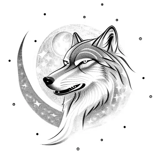Howling Wolf With Moon And Stars