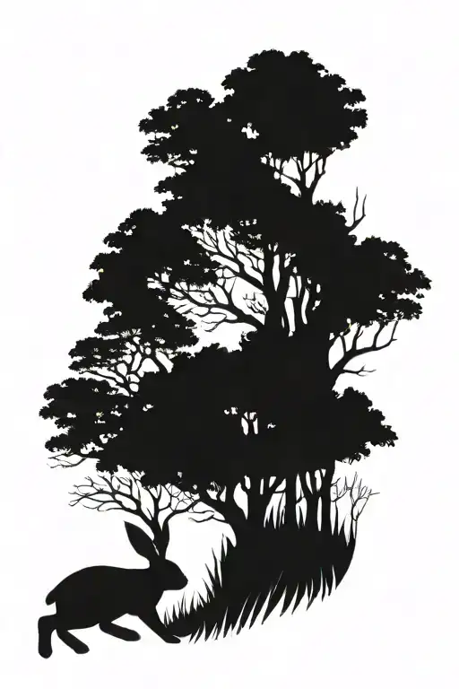 Rabbit Entering Dark Forest Scene