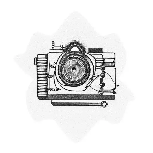 A Camera Shutter With Fishing Hooks And Lines Intertwining