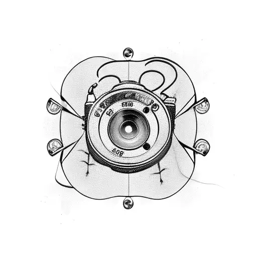 A Camera Shutter With Fishing Hooks And Lines Intertwining