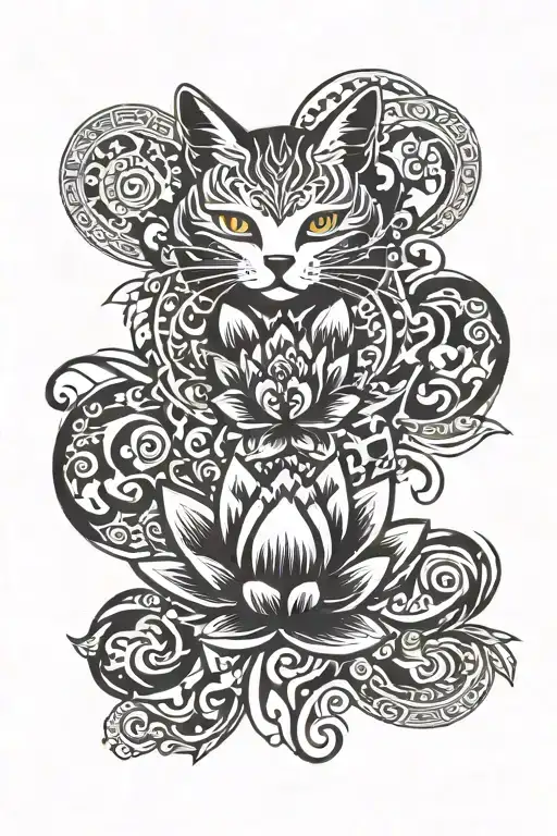 Lotus Flower And Cat