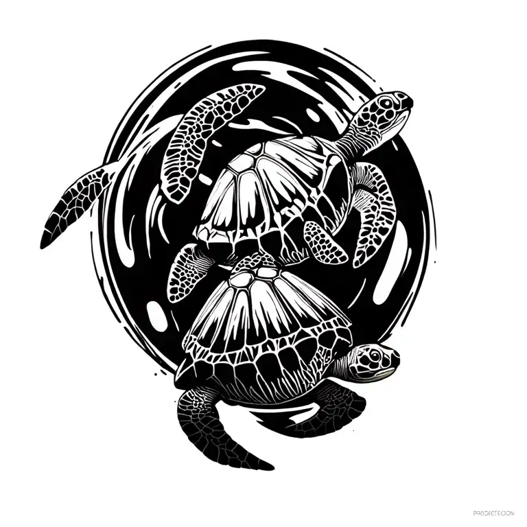 Zwo Sea Turtles Swimming Together