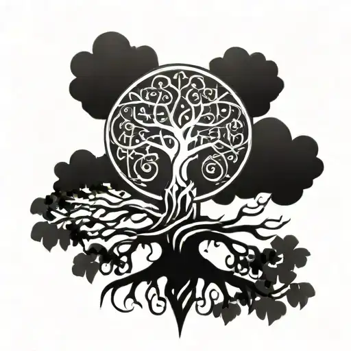 Yggdrasil Tree With Inside Sword Piercing