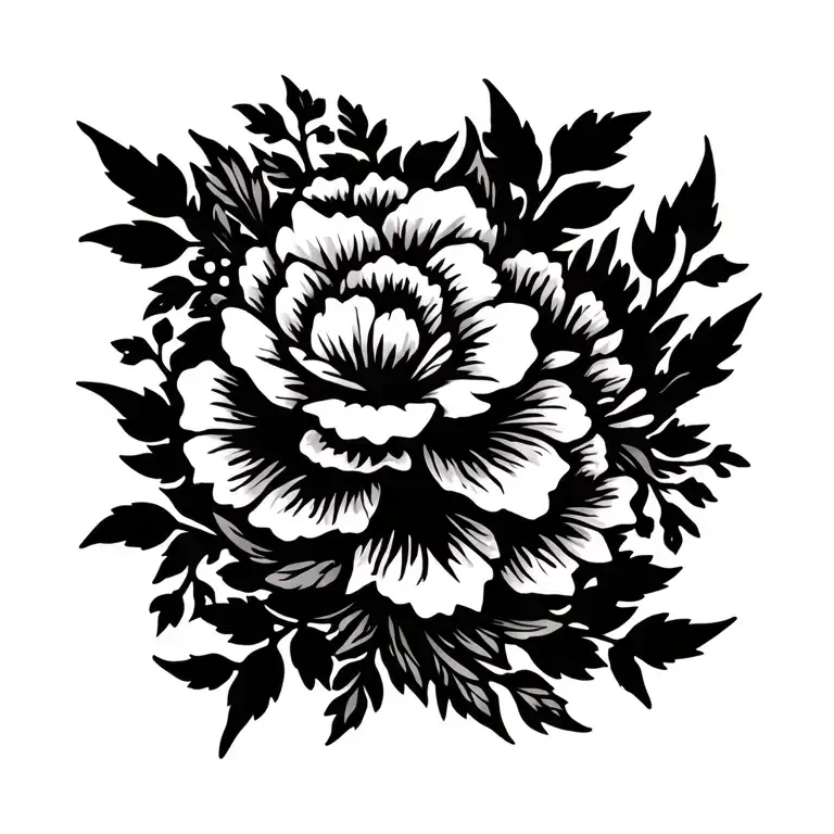 Blossoming Flowers And Vine Leaves Surrounding It