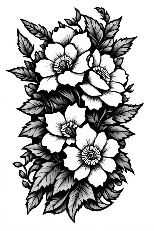 Blossoming Flowers And Vine Leaves Surrounding It