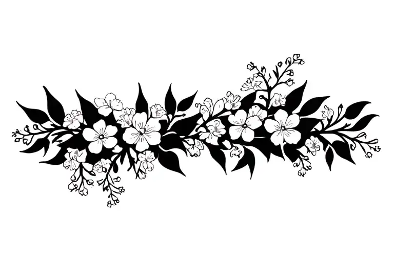 Vine Leaves Surrounding Many Small White Flowers Blossoming