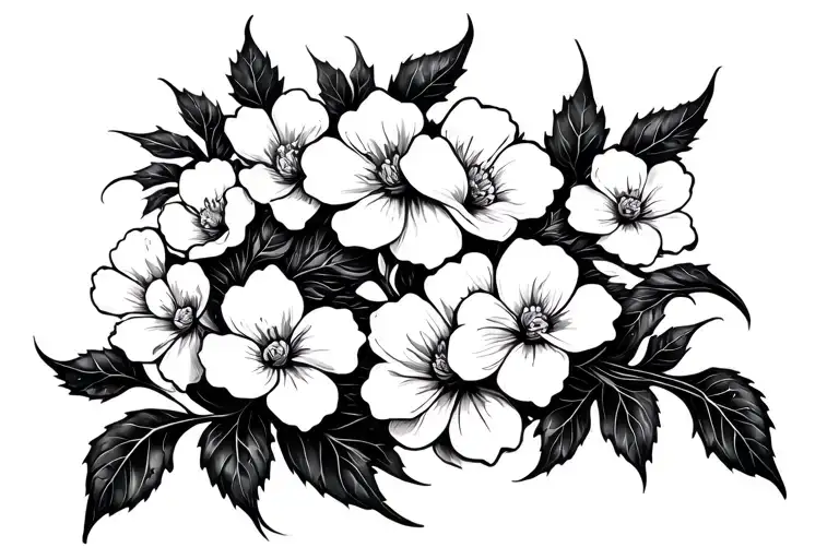 Vine Leaves Intertwining Multiple White Blossoming Flowers