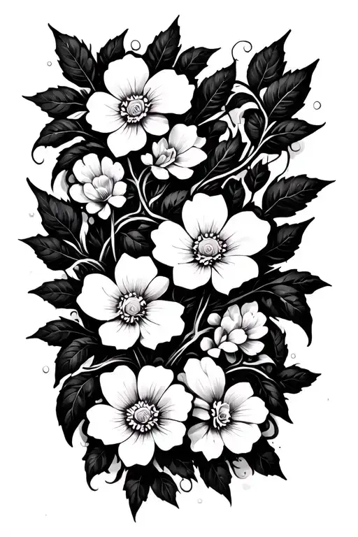 White Vine Light Leaves Intertwining Multiple White Blossoming Flowers